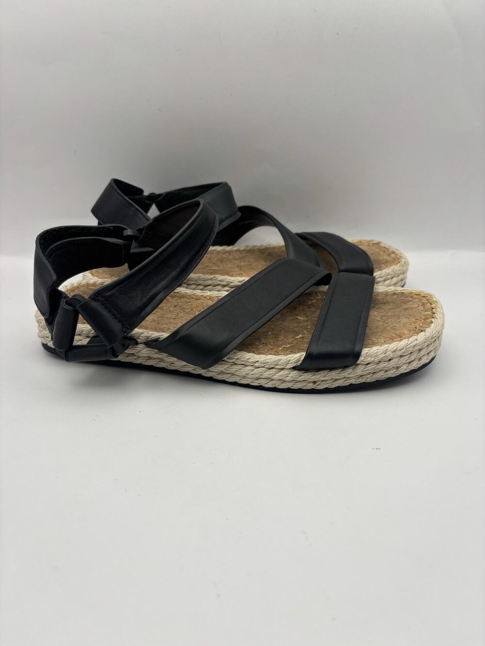 Vince Elian Black Leather Espadrille Sandals Women Size 5